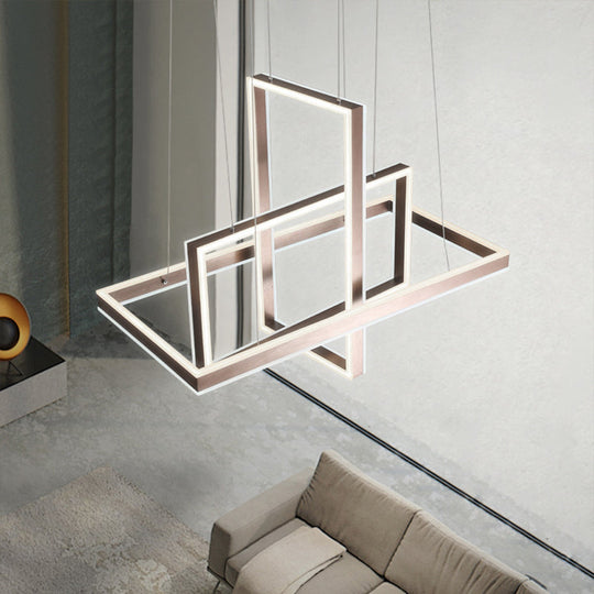 Minimalist Metal LED Chandelier with Interlocking Rectangle Design - Coffee