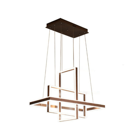 Minimalist Metal LED Chandelier with Interlocking Rectangle Design - Coffee