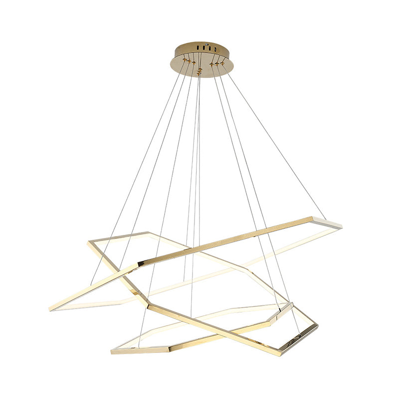 Modern Hexagonal LED Chandelier: Stainless Steel, 3 Lights, Warm/White Light in Gold