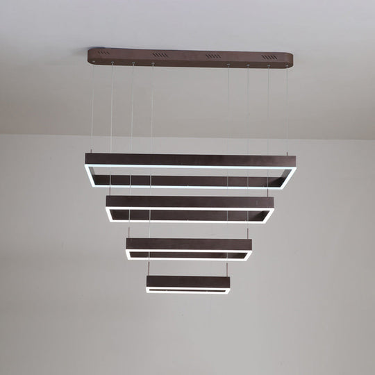 Contemporary LED Chandelier - Coffee 2/4/5 Tiered Rectangular Pendant Light with Acrylic Shade