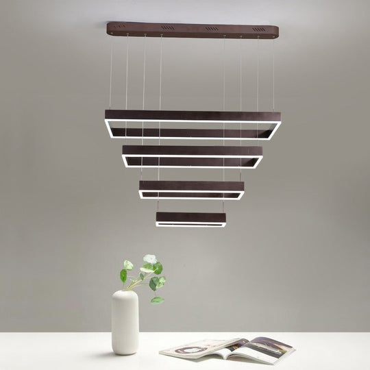 Contemporary LED Chandelier - Coffee 2/4/5 Tiered Rectangular Pendant Light with Acrylic Shade