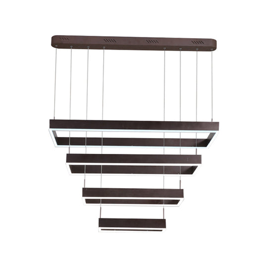 Contemporary LED Chandelier - Coffee 2/4/5 Tiered Rectangular Pendant Light with Acrylic Shade