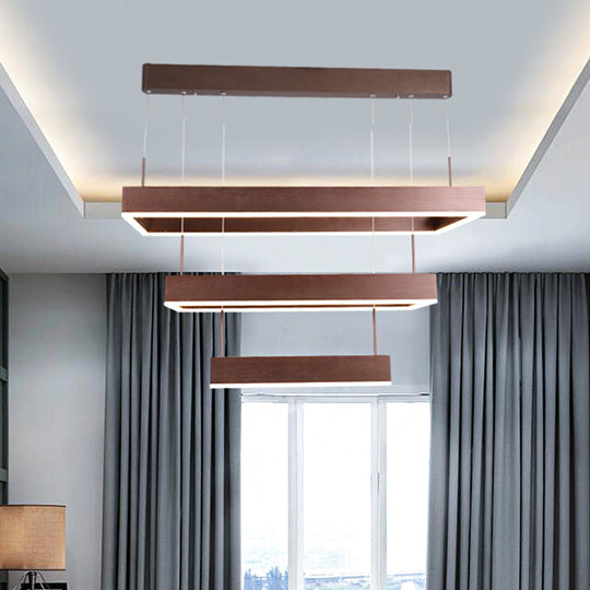 Contemporary LED Chandelier - Coffee 2/4/5 Tiered Rectangular Pendant Light with Acrylic Shade