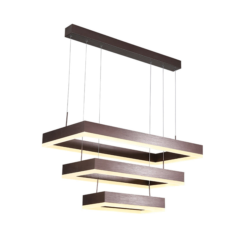 Contemporary LED Chandelier - Coffee 2/4/5 Tiered Rectangular Pendant Light with Acrylic Shade