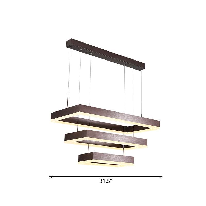 Contemporary LED Chandelier - Coffee 2/4/5 Tiered Rectangular Pendant Light with Acrylic Shade