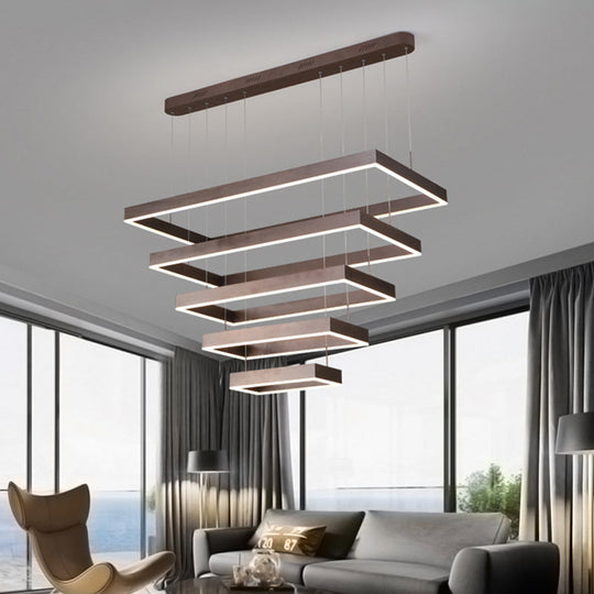 Contemporary LED Chandelier - Coffee 2/4/5 Tiered Rectangular Pendant Light with Acrylic Shade