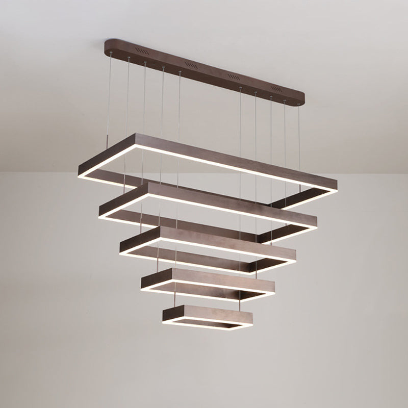Contemporary LED Chandelier - Coffee 2/4/5 Tiered Rectangular Pendant Light with Acrylic Shade