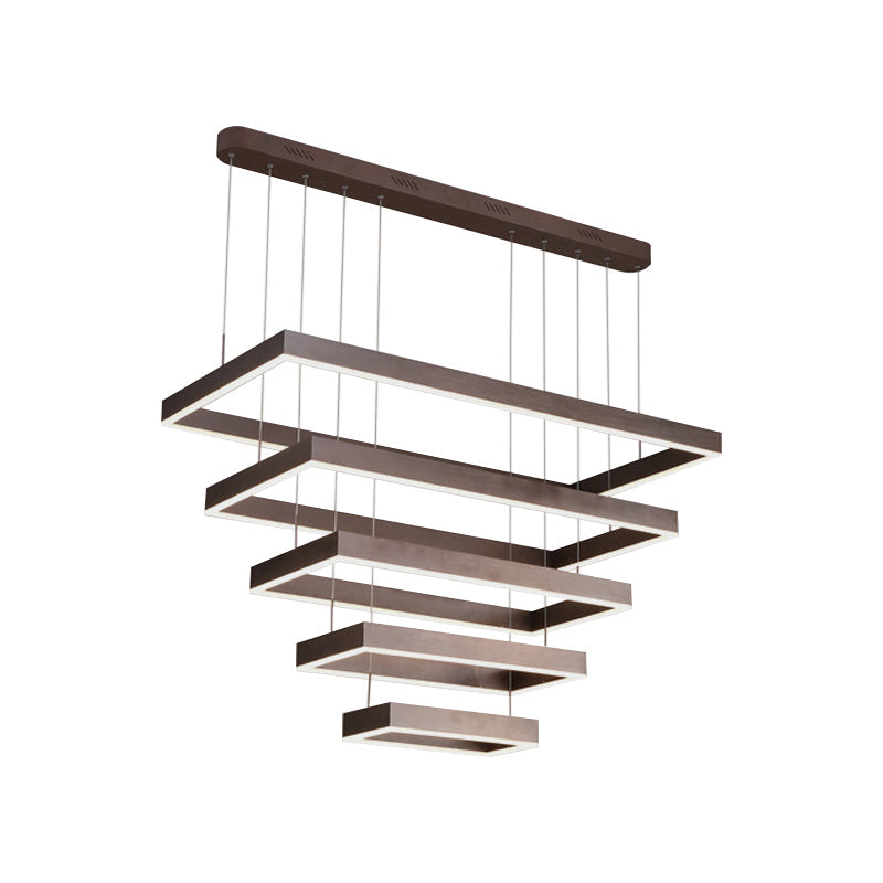 Contemporary LED Chandelier - Coffee 2/4/5 Tiered Rectangular Pendant Light with Acrylic Shade