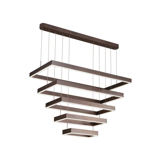 Contemporary LED Chandelier - Coffee 2/4/5 Tiered Rectangular Pendant Light with Acrylic Shade