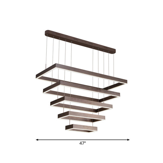 Contemporary LED Chandelier - Coffee 2/4/5 Tiered Rectangular Pendant Light with Acrylic Shade