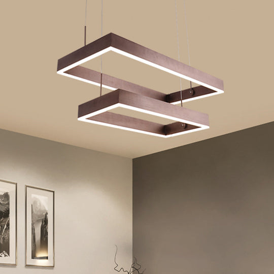 Contemporary LED Chandelier - Coffee 2/4/5 Tiered Rectangular Pendant Light with Acrylic Shade