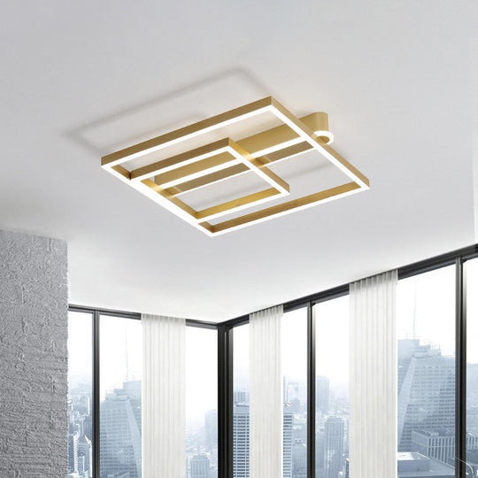 Square Acrylic LED Flushmount Light in Gold/Coffee Finish for Bedroom Ceiling