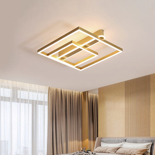 Square Acrylic LED Flushmount Light in Gold/Coffee Finish for Bedroom Ceiling