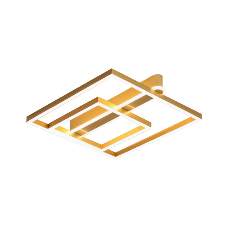 Square Acrylic LED Flushmount Light in Gold/Coffee Finish for Bedroom Ceiling