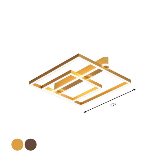 Square Acrylic LED Flushmount Light in Gold/Coffee Finish for Bedroom Ceiling