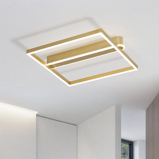 Square Acrylic LED Flushmount Light in Gold/Coffee Finish for Bedroom Ceiling
