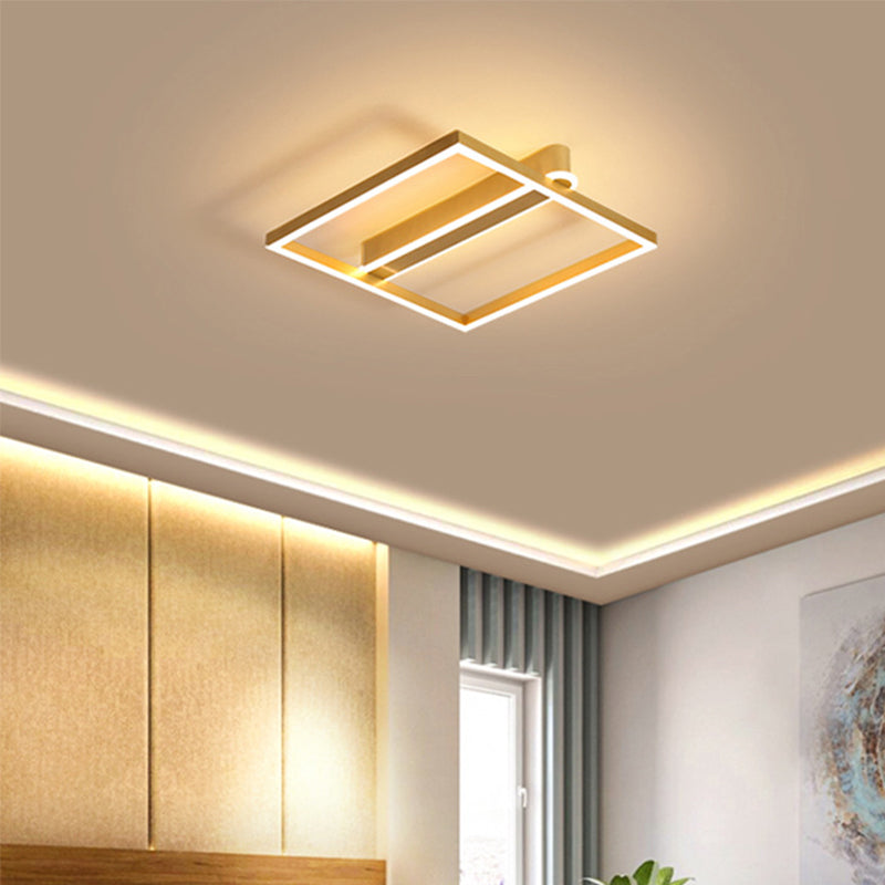 Square Acrylic LED Flushmount Light in Gold/Coffee Finish for Bedroom Ceiling