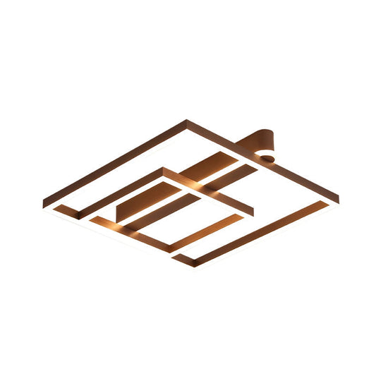 Square Acrylic LED Flushmount Light in Gold/Coffee Finish for Bedroom Ceiling