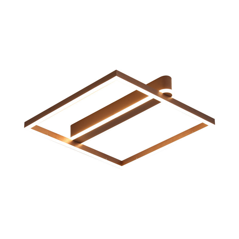 Square Acrylic LED Flushmount Light in Gold/Coffee Finish for Bedroom Ceiling