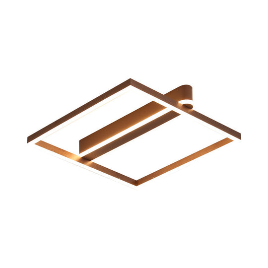 Square Acrylic LED Flushmount Light in Gold/Coffee Finish for Bedroom Ceiling