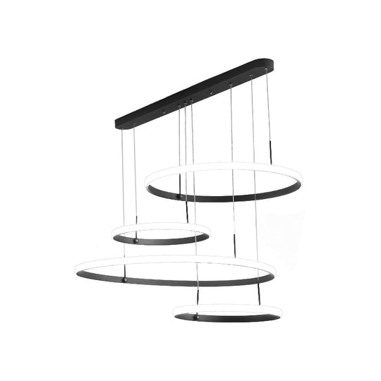 Minimalist 4-Head LED Chandelier Pendant Lamp with Outer Glow, Black/Coffee, Circle Acrylic Shade