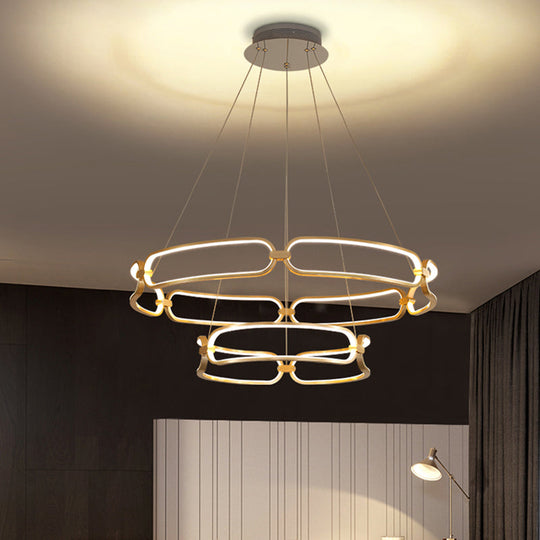 Metal Gold LED Pendant Light - 1/2-Tiered Wristlet Shaped Chandelier - Simple & Stylish - Small/Large
