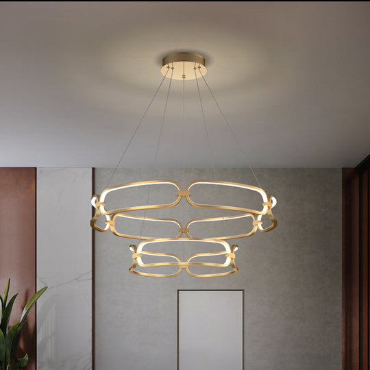 Metal Gold LED Pendant Light - 1/2-Tiered Wristlet Shaped Chandelier - Simple & Stylish - Small/Large