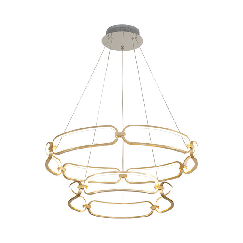 Metal Gold LED Pendant Light - 1/2-Tiered Wristlet Shaped Chandelier - Simple & Stylish - Small/Large