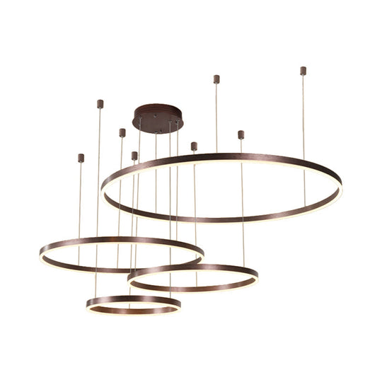 Minimalist Metal Bubble Ring Chandelier: 4-Light LED Suspension Light in Black/Gold/Coffee