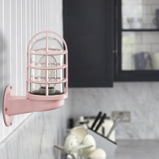 Single Transparent Glass Wall Lamp with Wire Cage - Loft Capsule in Pink/Blue/Rust