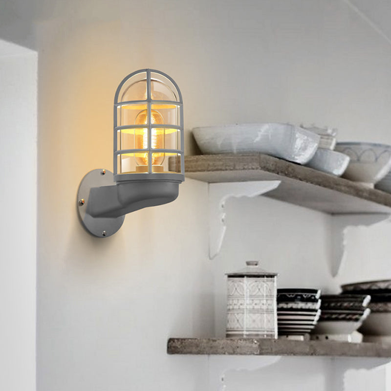 Single Transparent Glass Wall Lamp with Wire Cage - Loft Capsule in Pink/Blue/Rust