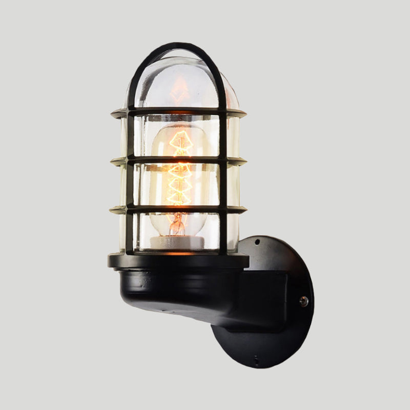 Single Transparent Glass Wall Lamp with Wire Cage - Loft Capsule in Pink/Blue/Rust