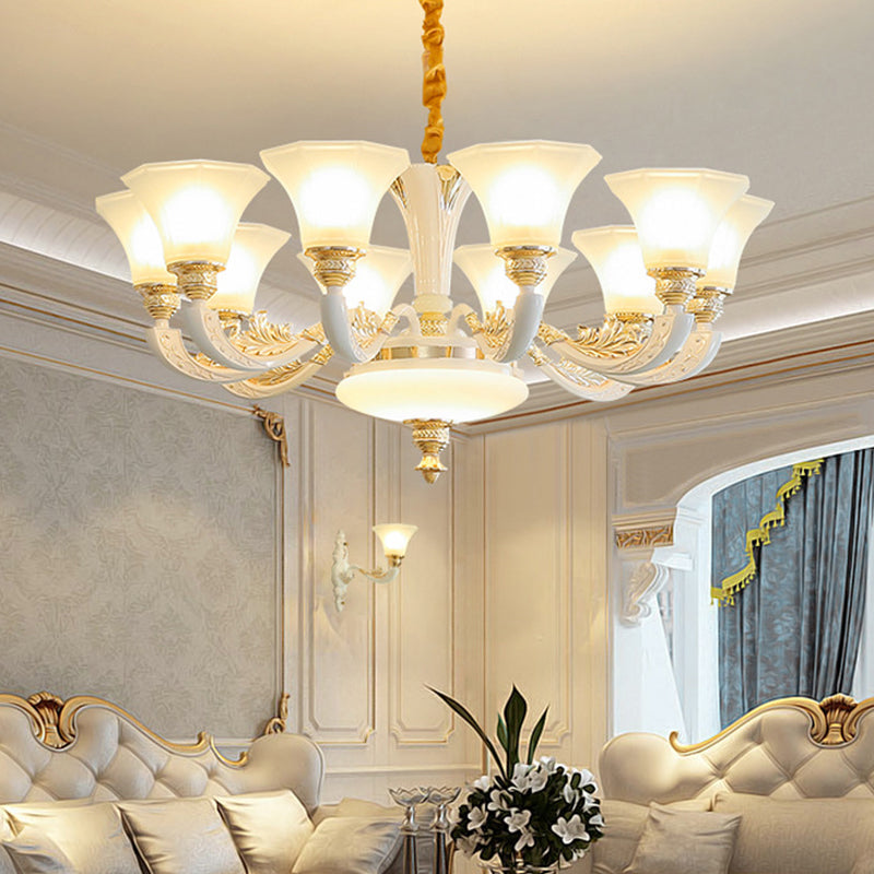 Morning Glory Chandelier - Classic 6/8/12 Light Opal Frosted Glass Pendant Lamp in White