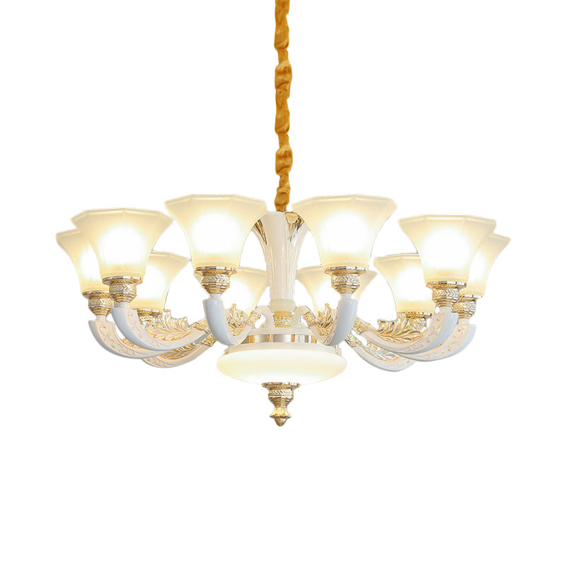 Morning Glory Chandelier - Classic 6/8/12 Light Opal Frosted Glass Pendant Lamp in White