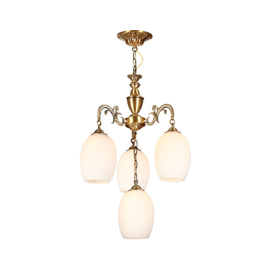 Vintage Bronze Oval Chandelier - 4/6-Bulb Down Lighting Pendant with Frosted White Glass