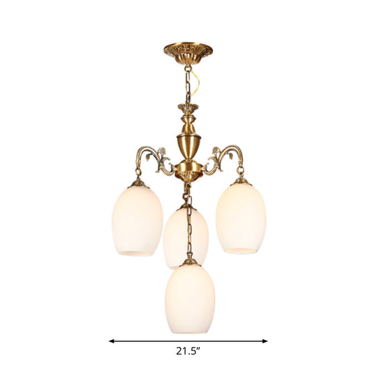 Vintage Bronze Oval Chandelier - 4/6-Bulb Down Lighting Pendant with Frosted White Glass