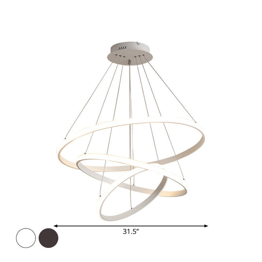 Minimalist 3-Head LED Acrylic Ceiling Suspension Chandelier - White/Coffee, Small/Large