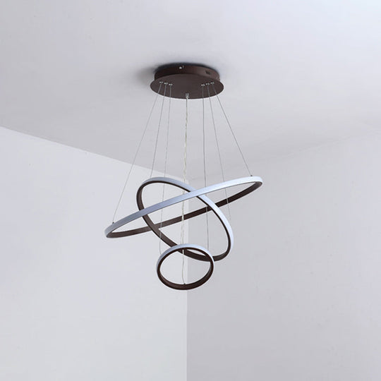 Minimalist 3-Head LED Acrylic Ceiling Suspension Chandelier - White/Coffee, Small/Large