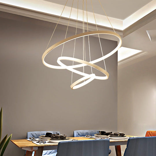 Modern 3-Ring LED Ceiling Chandelier: Acrylic Pendant Light in Black/White/Gold