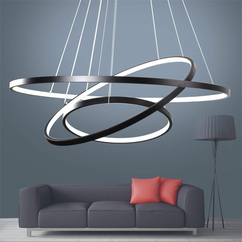 Modern 3-Ring LED Ceiling Chandelier: Acrylic Pendant Light in Black/White/Gold