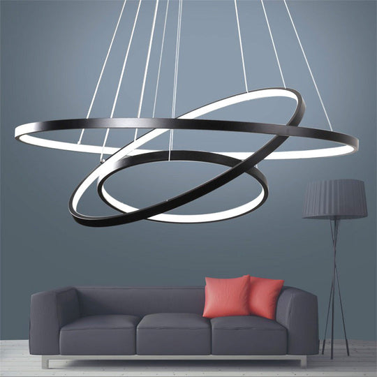 Modern 3-Ring LED Ceiling Chandelier: Acrylic Pendant Light in Black/White/Gold
