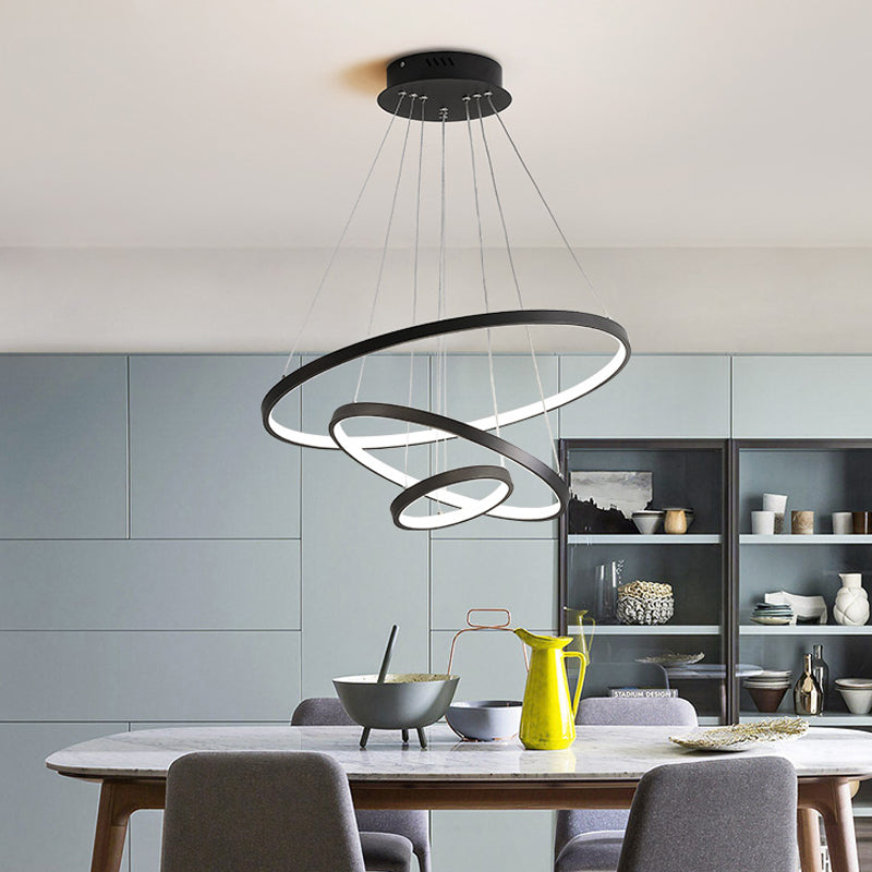 Modern 3-Ring LED Ceiling Chandelier: Acrylic Pendant Light in Black/White/Gold