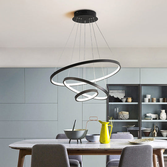 Modern 3-Ring LED Ceiling Chandelier: Acrylic Pendant Light in Black/White/Gold