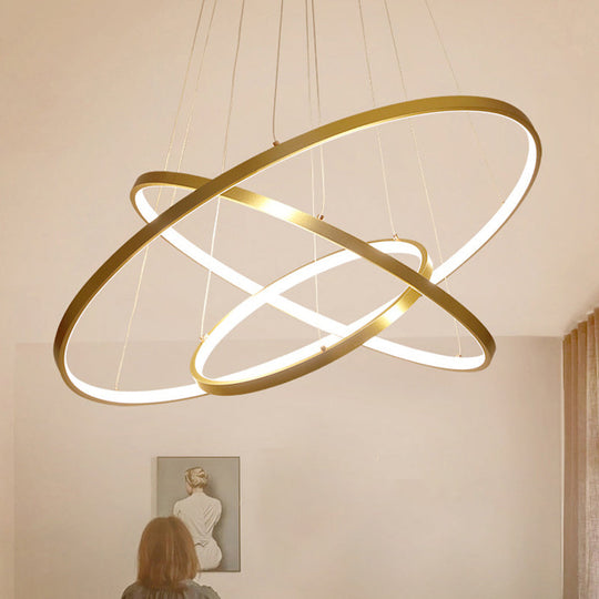 Modern 3-Ring LED Ceiling Chandelier: Acrylic Pendant Light in Black/White/Gold