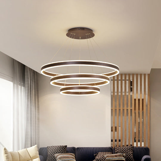 Hanging Pendant Metal LED Circle Chandelier Lamp - Simplicity 2/3-Tier, Coffee Finish