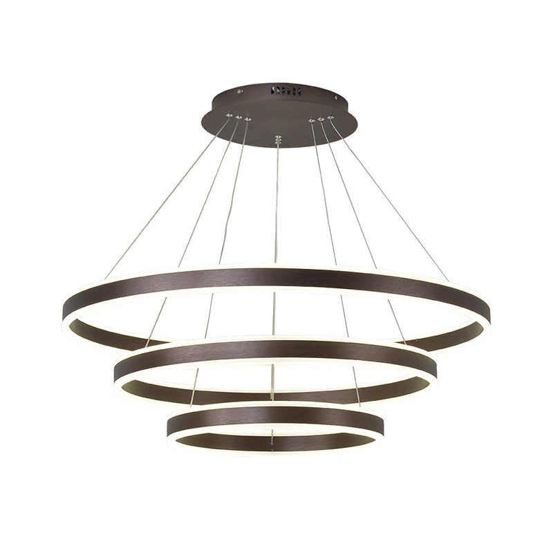 Hanging Pendant Metal LED Circle Chandelier Lamp - Simplicity 2/3-Tier, Coffee Finish