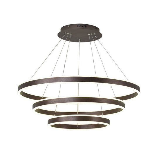 Hanging Pendant Metal LED Circle Chandelier Lamp - Simplicity 2/3-Tier, Coffee Finish