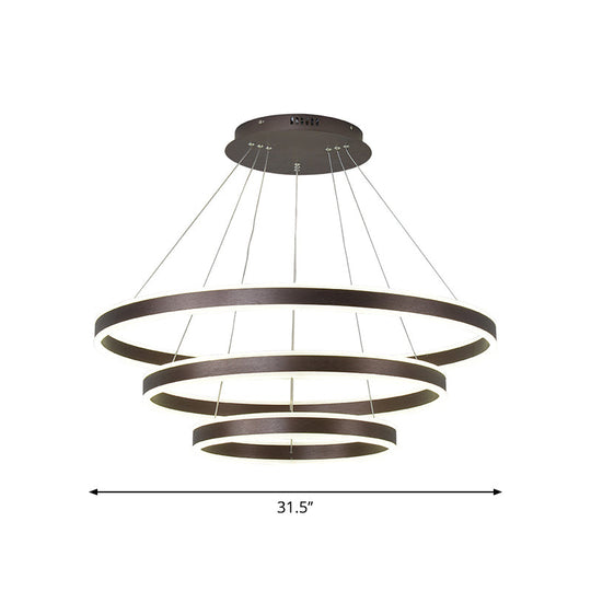 Hanging Pendant Metal LED Circle Chandelier Lamp - Simplicity 2/3-Tier, Coffee Finish