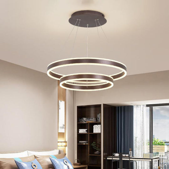 Hanging Pendant Metal LED Circle Chandelier Lamp - Simplicity 2/3-Tier, Coffee Finish