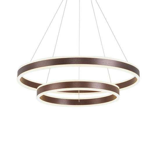 Hanging Pendant Metal LED Circle Chandelier Lamp - Simplicity 2/3-Tier, Coffee Finish